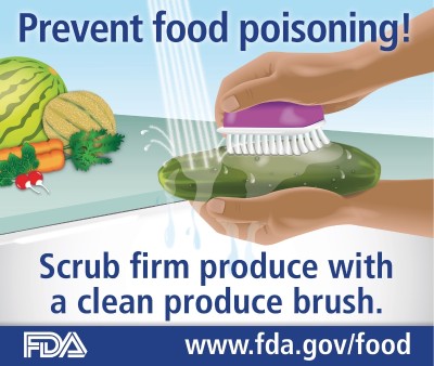 Prevent food poisoning! Scrub firm produce with a clean produce brush. 